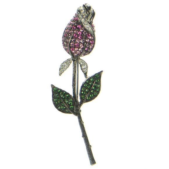 Vintage Kenneth Jay Lane KJL Gunmetal Crystal Flower Pin Brooch - Picture 1 of 5